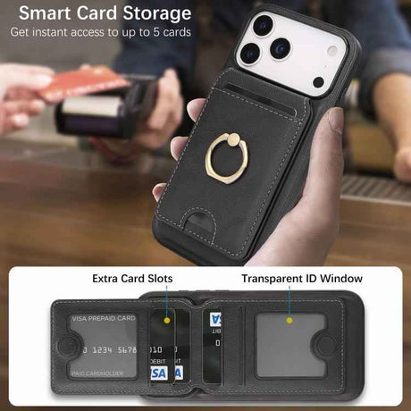 Kalebol Strong MagSafe Ring Magnetic Card Bag Holder Leather Phone Case