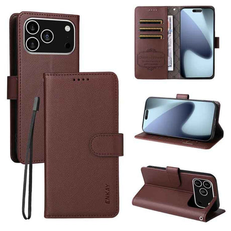 ENKAY RFID Blocking Wallet Kickstand Litchi Texture Leather Phone Case