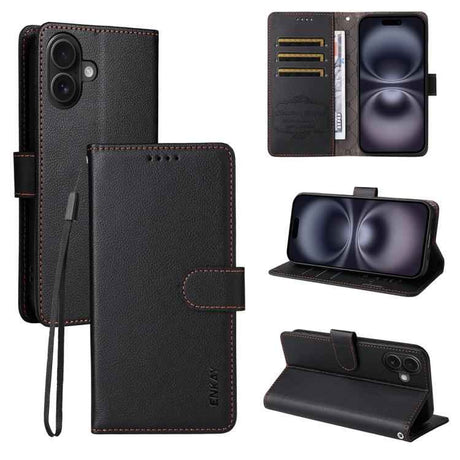 ENKAY RFID Blocking Wallet Kickstand Litchi Texture Leather Phone Case