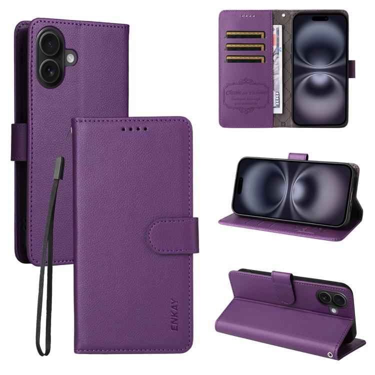 ENKAY RFID Blocking Wallet Kickstand Litchi Texture Leather Phone Case