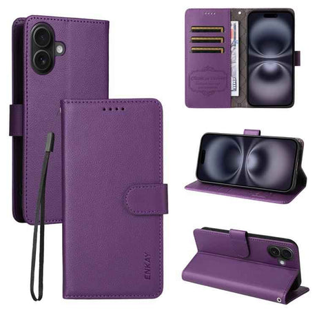 ENKAY RFID Blocking Wallet Kickstand Litchi Texture Leather Phone Case