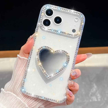 Diamond Glitter Mirror Heart Holder Phone Case