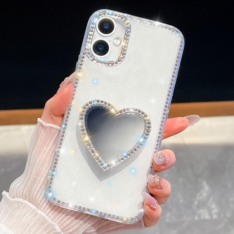Diamond Glitter Mirror Heart Holder Phone Case
