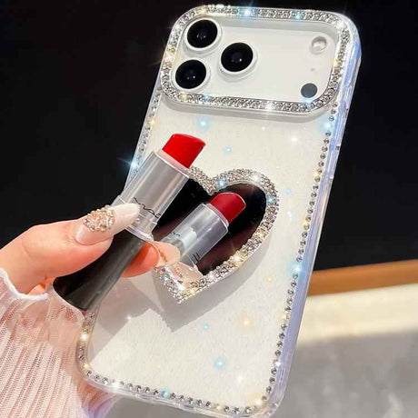 Diamond Glitter Mirror Heart Holder Phone Case