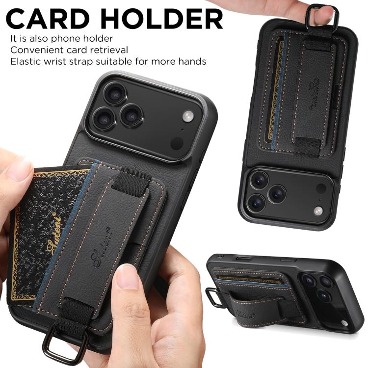 Suteni H13 Leather Wallet Case - Litchi Leather Wrist Strap Back Phone Case