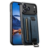 Suteni H13 Leather Wallet Case - Litchi Leather Wrist Strap Back Phone Case