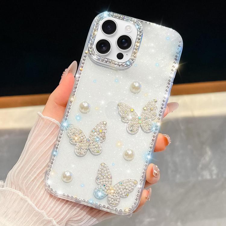 Diamond Glitter Pearl Butterfly Four-Corner Shockproof Phone Case