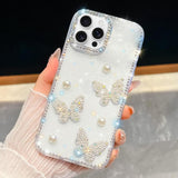 Diamond Glitter Pearl Butterfly Four-Corner Shockproof Phone Case