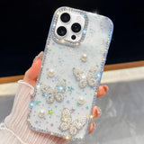 Diamond Glitter Pearl Butterfly Four-Corner Shockproof Phone Case
