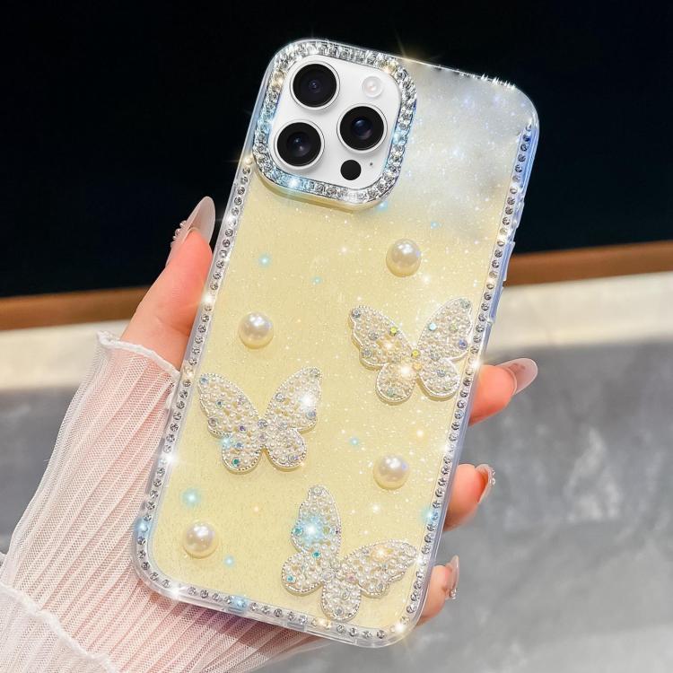 Diamond Glitter Pearl Butterfly Four-Corner Shockproof Phone Case