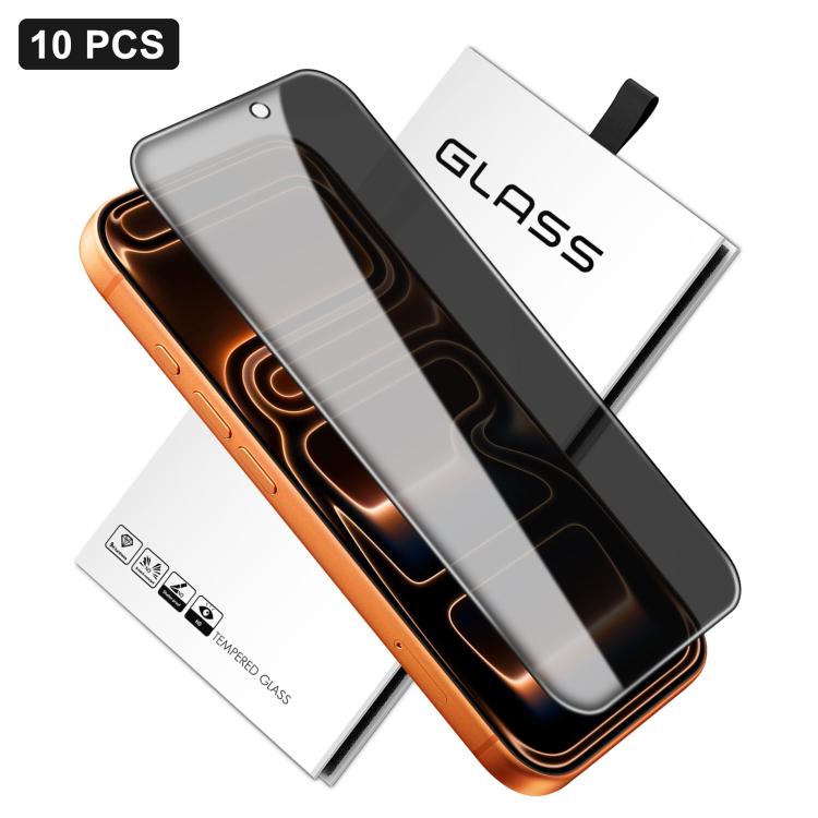 10pcs 360-Degree Privacy Silk-Screen Print Large Curved Edge High-Aluminium Tempered Glass Film, For iPhone 16e / iPhone 17 Pro Max