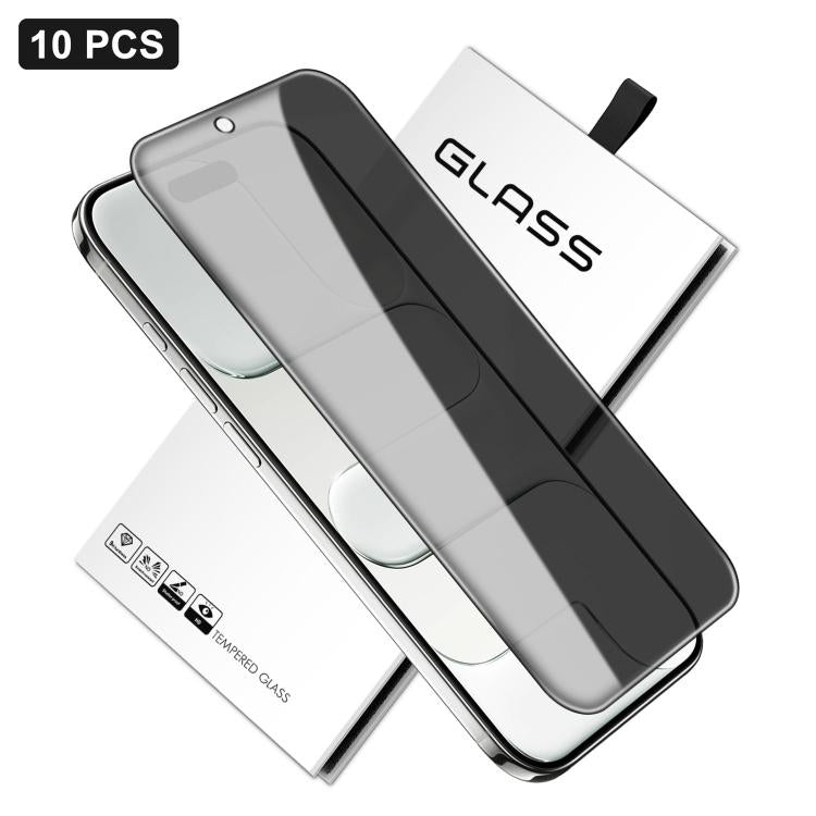 10pcs 360-Degree Privacy Silk-Screen Print Large Curved Edge High-Aluminium Tempered Glass Film, For iPhone 16e / iPhone 17 Pro Max