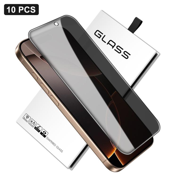 10pcs 360-Degree Privacy Silk-Screen Print Large Curved Edge High-Aluminium Tempered Glass Film, For iPhone 16e / iPhone 17 Pro Max