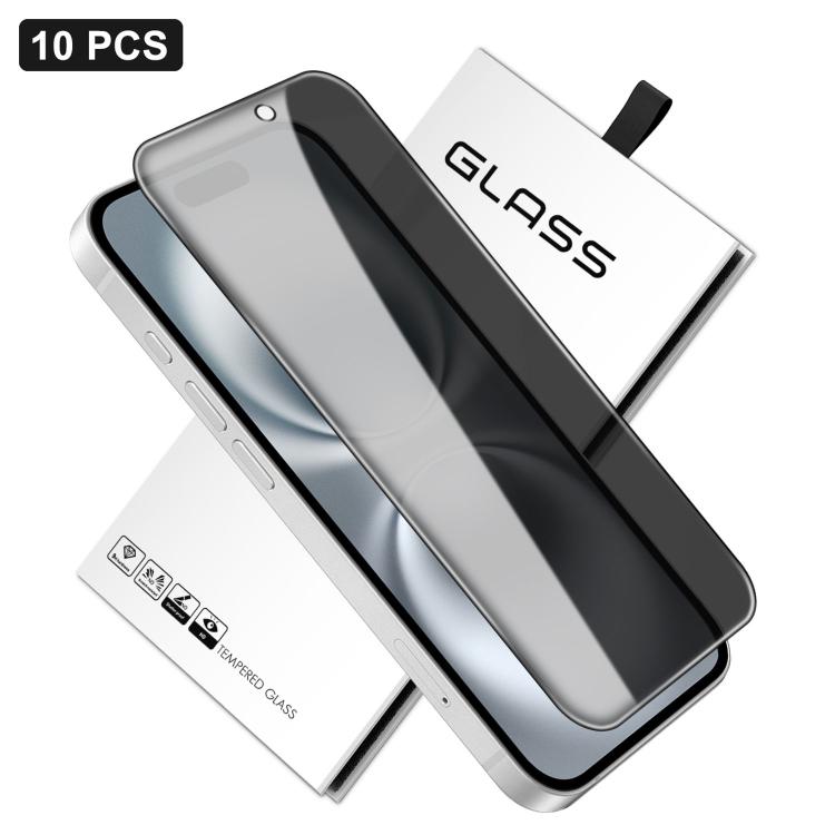 10pcs 360-Degree Privacy Silk-Screen Print Large Curved Edge High-Aluminium Tempered Glass Film, For iPhone 16e / iPhone 17 Pro Max