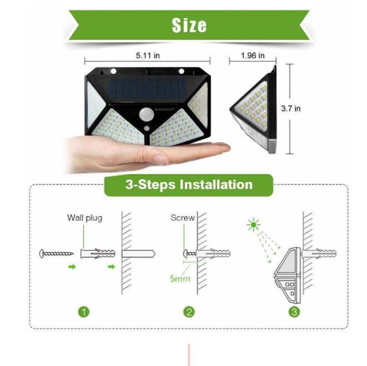 100 LEDs Outdoor Patio Solar Induction Wall Light Adjustable Balcony Garden Lighting Small Street Light, 1 PCS 100 LEDs, 2 PCS 100 LEDs