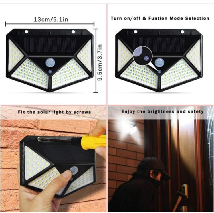 Lámpara solar de pared para exteriores de 100 LED: iluminación de inducción ajustable para patio, jardín y balcón.