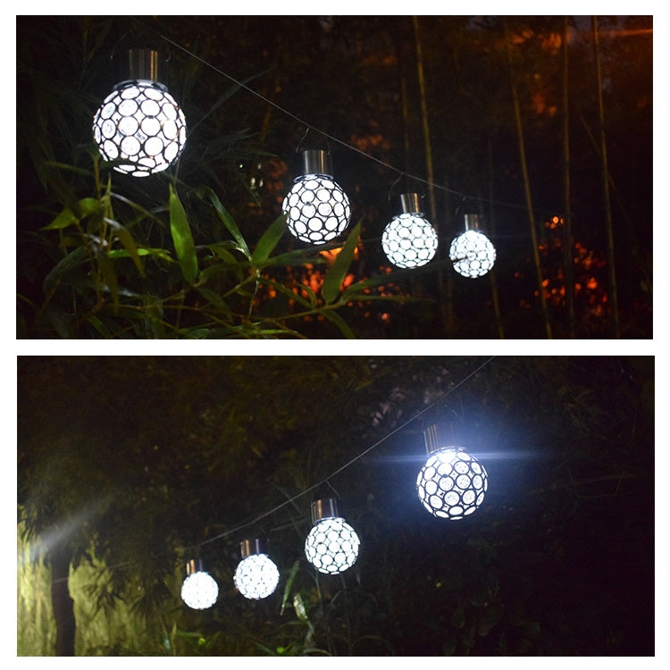 2 PCS Solar Hollow Ball Pendent Lamp Decorative Garden Light, 2 PCS Hollow Ball White, 2 PCS Hollow Ball Colorful