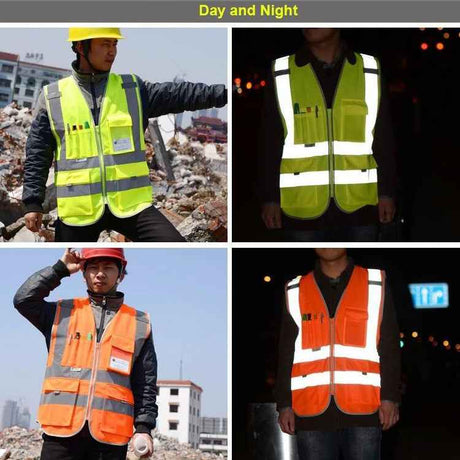 Multi-pockets Safety Vest Reflective Workwear Clothing, XXL-Chest 130cm, L-Chest 118cm, M-Chest 112cm, XL-Chest 124cm