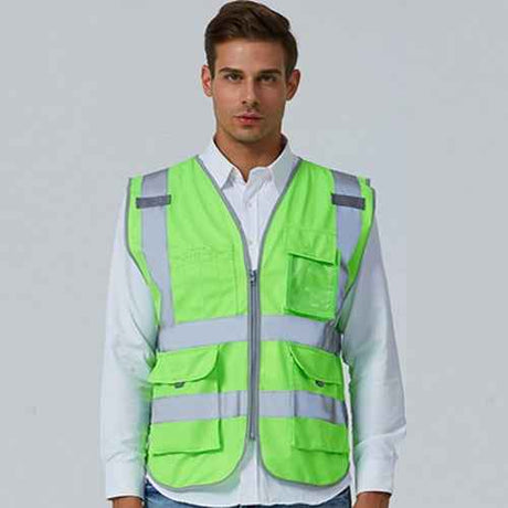 Multi-pockets Safety Vest Reflective Workwear Clothing, XXL-Chest 130cm, L-Chest 118cm, M-Chest 112cm, XL-Chest 124cm