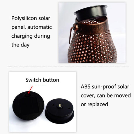 Outdoor Solar Wrought Iron Lantern Garden Decoration Light LED Pendant Lamp - LYDARZ