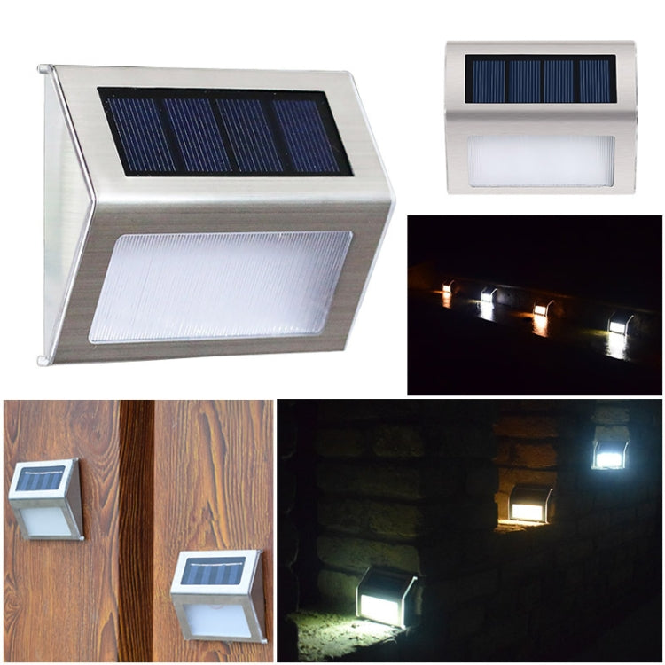 2PCS Solar Stainless Steel 3 LED Stair Wall Lamp Outdoor Garden Fence Light, 3 LED / 2 PCS