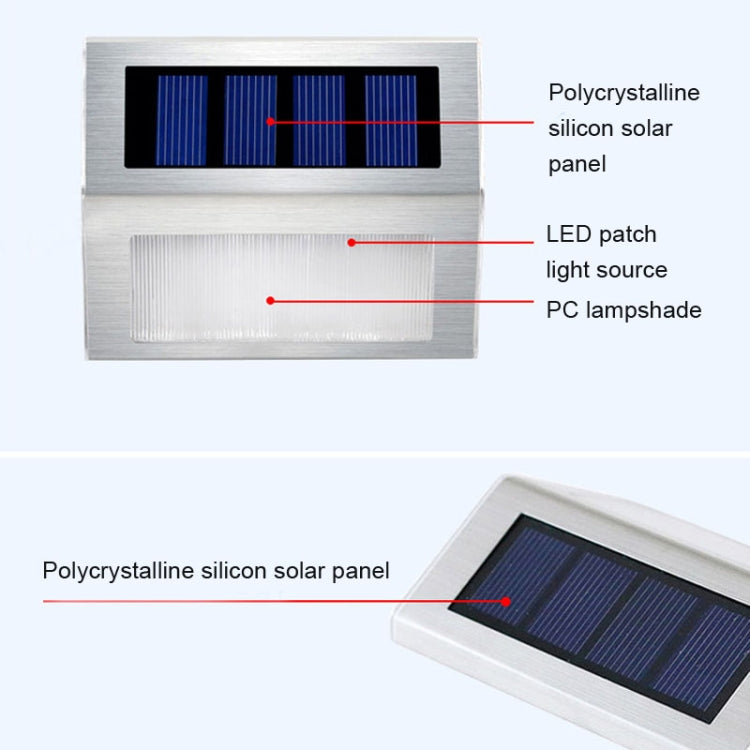 2PCS Solar Stainless Steel Stair Wall Lamp - 3 LED Outdoor Garden Fence Light