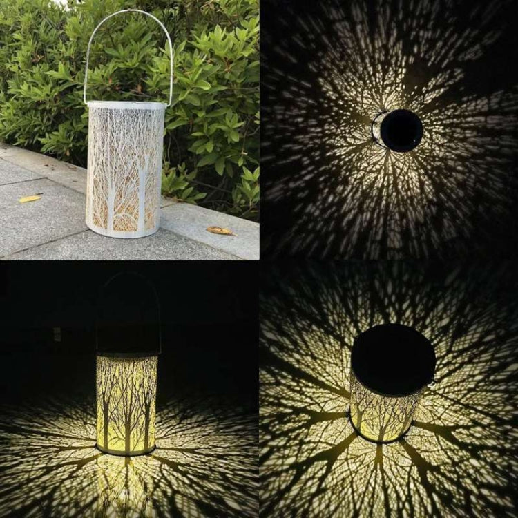 Outdoor Solar Wrought Iron Projection Lamp Hollow Wall Hanging Portable Garden Decorative Lamp, Trunk, Leaves