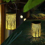 Outdoor Solar Wrought Iron Projection Lamp Hollow Wall Hanging Portable Garden Decorative Lamp, Trunk, Leaves