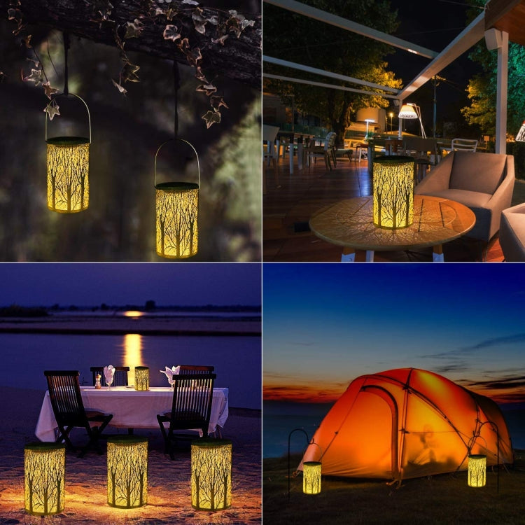 Outdoor Solar Wrought Iron Projection Lamp Hollow Wall Hanging Portable Garden Decorative Lamp, Trunk, Leaves