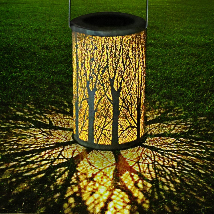 Outdoor Solar Wrought Iron Projection Lamp Hollow Wall Hanging Portable Garden Decorative Lamp, Trunk, Leaves