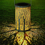 Outdoor Solar Wrought Iron Projection Lamp Hollow Wall Hanging Portable Garden Decorative Lamp, Trunk, Leaves