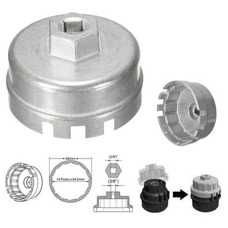 64.5mm Aluminum Oil Filter Wrench Cap Socket Remover Tool for Lexus Toyota Corolla Highlander RAV4 Camry - LYDARZ