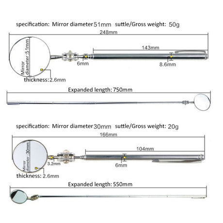 Car Repair Detection Mirror Universal Folding Telescopic Mirror Welding Chassis Inspection Mirror - LYDARZ