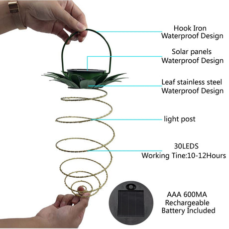 Solar Pineapple Lights Wrought Iron Lantern LED Copper Wire String Outdoor Waterproof Garden Decoration Lanterns - LYDARZ