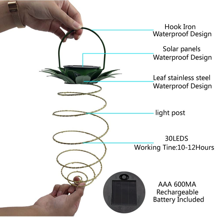 Solar Pineapple Lights Wrought Iron Lantern LED Copper Wire String Outdoor Waterproof Garden Decoration Lanterns, 24 LEDs, 60 LEDs