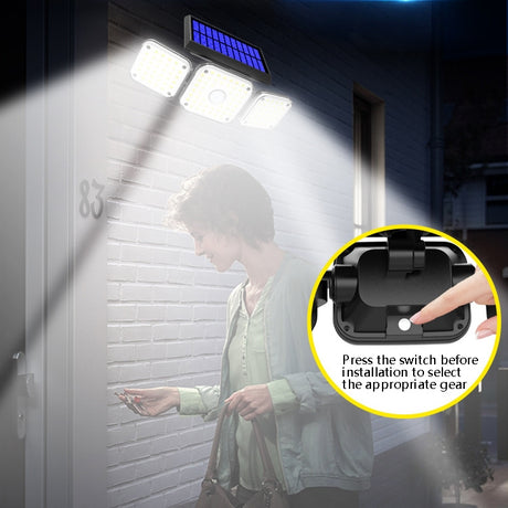Solar 3-Head Rotatable Wall Lights Human Sense Outdoor Waterproof Garden Street Light - LYDARZ
