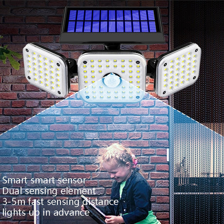 Solar 3-Head Rotatable Wall Lights Human Sense Outdoor Waterproof Garden Street Light - LYDARZ