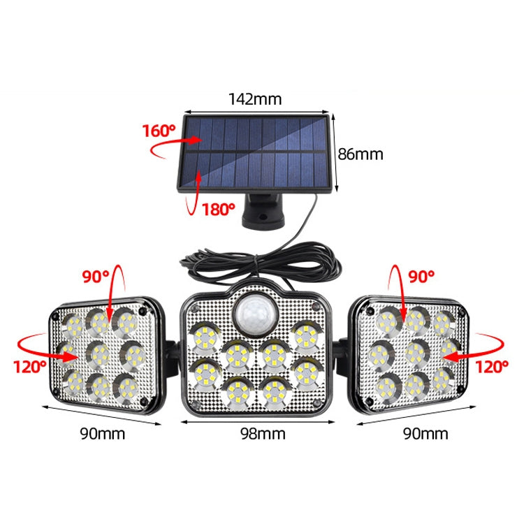 TG-TY075 Solar 3-Head Rotatable Wall Light Body Sensation Outdoor Waterproof Garden Light, Style:, 138 LED Splitable, 108 LED Splitable, 171 COB Splitable, 122 LED Splitable