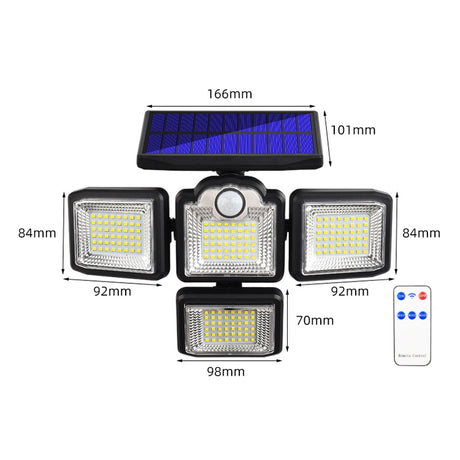 TG-TY085 Solar 4-Head Rotatable Wall Light with Remote Control Body Sensing Outdoor Waterproof Garden Lamp - LYDARZ