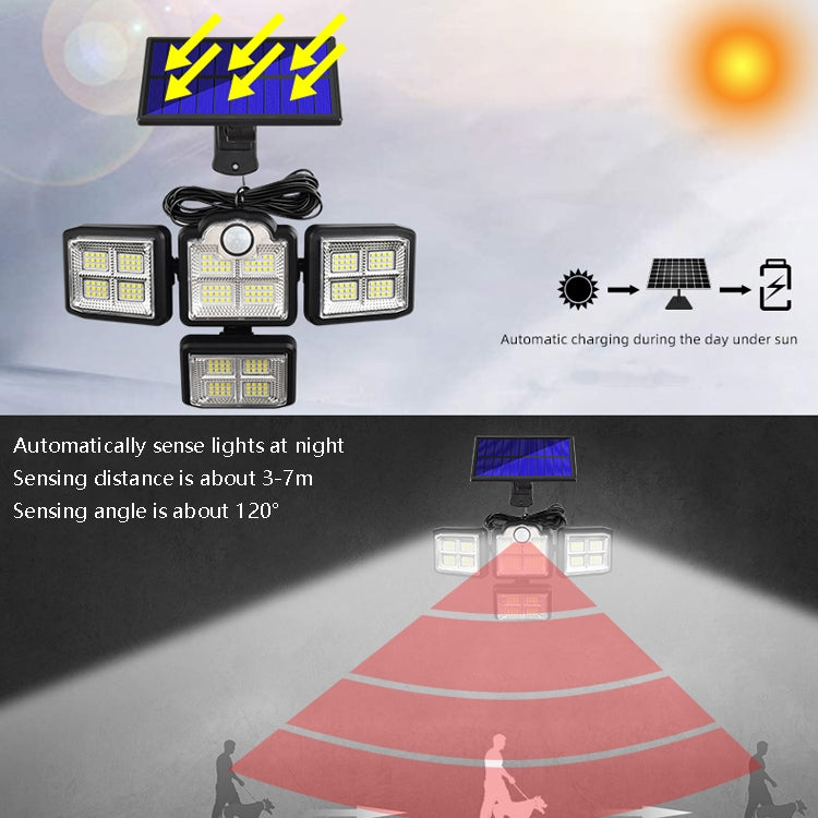 TG-TY085 Solar 4-Head Rotatable Wall Light with Remote Control Body Sensing Outdoor Waterproof Garden Lamp, Style:, 192 LED Integrated, 198 LED Integrated, 192 COB Integrated, 198 COB Integrated, 192 LED Separated, 198 LED Separated, 192 COB Separated