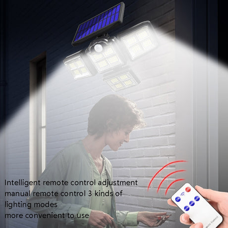 TG-TY085 Solar 4-Head Rotatable Wall Light with Remote Control Body Sensing Outdoor Waterproof Garden Lamp - LYDARZ