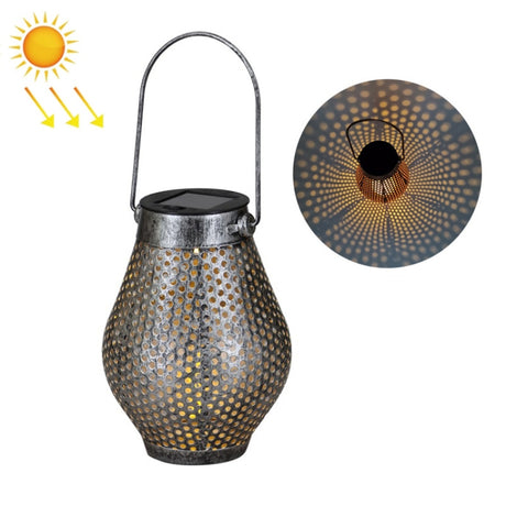 Outdoor Courtyard Wrought Iron LED Solar Portable Hollow Lantern - LYDARZ
