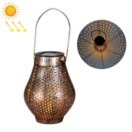 Outdoor Courtyard Wrought Iron LED Solar Portable Hollow Lantern - LYDARZ