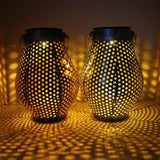 Outdoor Solar Lantern - Wrought Iron LED Portable Hollow Lantern for Courtyards