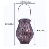 Outdoor Solar Lantern - Wrought Iron LED Portable Hollow Lantern for Courtyards