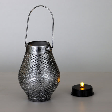 Outdoor Courtyard Wrought Iron LED Solar Portable Hollow Lantern - LYDARZ