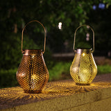 Outdoor Solar Lantern - Wrought Iron LED Portable Hollow Lantern for Courtyards