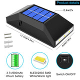 Aplique solar de pared para exterior con 6 LED, luz blanca y cálida, accesorio decorativo impermeable.
