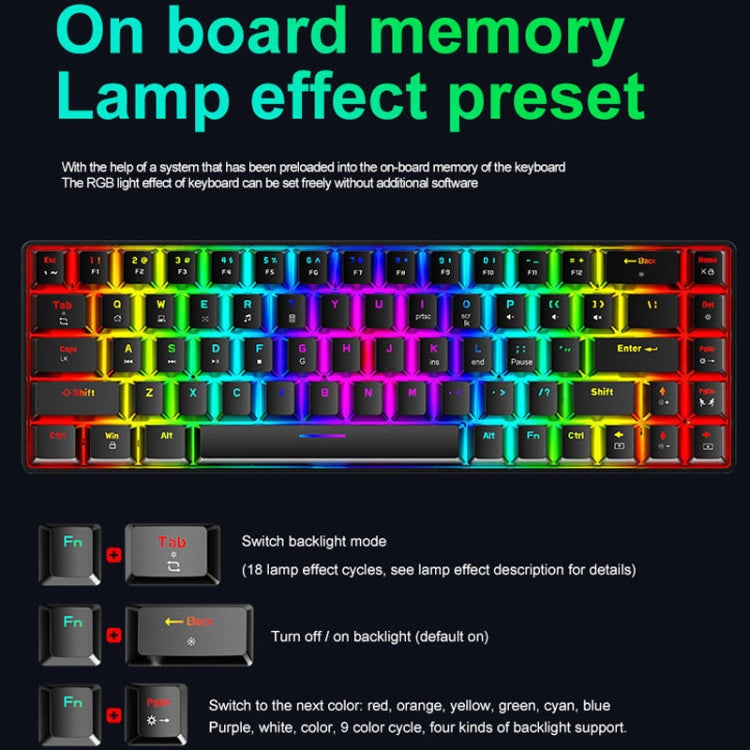 ZIYOU LANG T8 68 Keys RGB Luminous Gaming Mechanical Keyboard