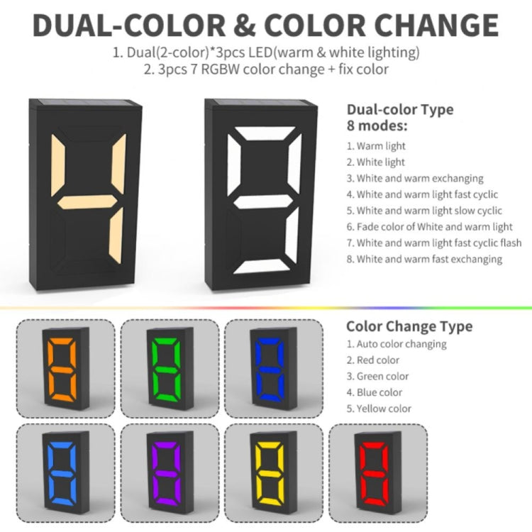 N766B  DIY Solar Number Doorplate Lamp Outdoor Waterproof Wall Lights, N766B (Colorful Light Model), N766B (White Light/Warm Light)